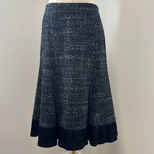 Nanette Lepore Navy/Black Woven Tweed Wool Blend A-line Skirt
